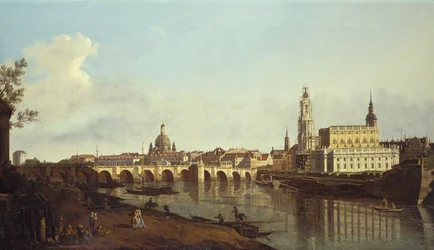 Vy över Dresden från högra stranden av floden Elbe ovanför Augustusbrucke (olja på duk)