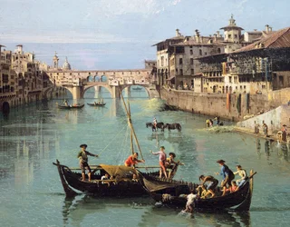 Arnofloden och Ponte Vecchio i Florens