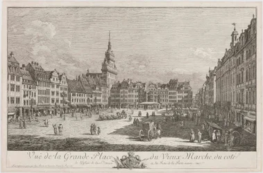 Altmarkt i Dresden sedd från Schlossstraße, blad ur serien ”Dresdenvyer”