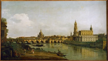 Dresden, Tyskland, sett från Elbes högra strand, nedanför Augustusbron (olja på duk)