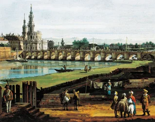 Dresden från Elbes högra strand uppströms från Augustusbron, omkring 1750, av Bernardo Bellotto, känd som Canaletto (1721-1780), olja på duk, 50x84 cm, Detalj