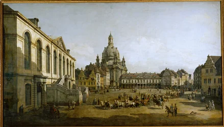Neumarkt i Dresden, Tyskland, sett från Judenhof, judarnas kvarter (målning på duk)