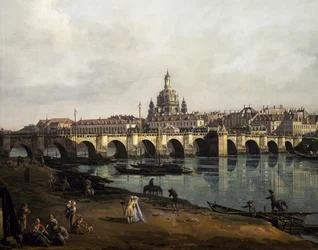 Utsikt över Dresden från Elbes högra strand uppströms från Augustusbron, ca 1750
