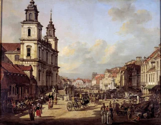 Utsikt över Krakowskie Street från Nowyswiat Street i Warszawa 1778 Målning av Bernardo Bellotto (1720-1780) 1778 Warszawa, Nationalmuseum