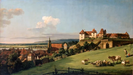 Utsikt över Pirna från slottet Sonnenstein, 1750-talet.