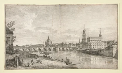 Vy över bron i Dresden över Elbe