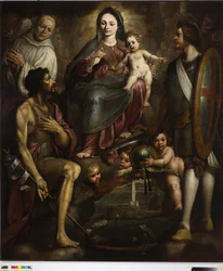 Bernardo Castello och Saints George och Battista går i förbön med Our Lady för staden Genua