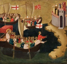 Saint Ursulas ankomst till Köln, ca 1333 (tempera och bladguld på panel)
