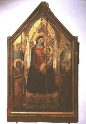 Madonna och barn tronade med Saints (tempera på panel)