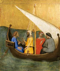Predella-panel som visar en scen från "The Legend of the Sacred Girdle"