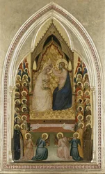 Jungfruns kröning med änglar och helgon, cirka 1340-5