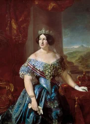 Porträtt av Isabella II av Spanien (Isabella de Bourbon) (1830-1904). Målning av Bernardo LOPEZ PIQUER