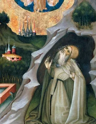 Eremit i extas, detalj från St Mary Magdalenas altartavla (1437-1452), av Bernat Martorell (ca 1400-1452), målad på trä. Katalansk gotisk konst.