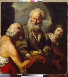 Sankt Peter botar en förlamad person. (Saint Peter Healing A Paralytic). Målning av Bernardo Strozzi (1581-1644), olja på duk, italiensk konst (Genua)