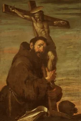 St Francis av Assisi omfamnar ett krucifix, c1600-1640.