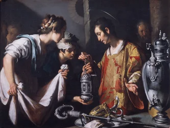 S:t Lawrence delar ut kyrkans rikedomar, ca 1625 (olja på duk)