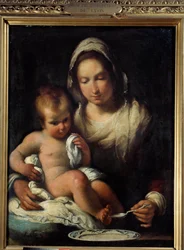 Jungfrun har skeden. Målning av Bernardo Strozzi (1581-1644)