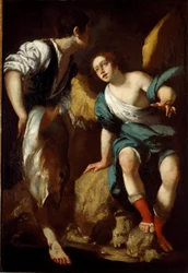 Den unge Tobie och ärkeängeln Rafael (Tobie och ängeln) Målning av Bernardo Strozzi (1581-1644) 1600-talsgener, privat samling