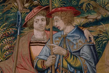 flamländsk gobeläng. Serie The Foundation of Rome: Faustulus möter Romulus och Remus. Serietecknaren Barend van Orley (?). Bryssel tillverkning. 1525-1530. Detalj.