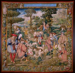 flamländsk gobeläng. Serie The Foundation of Rome: Faustulus möter Romulus och Remus. Serietecknaren Barend van Orley (?). Bryssel tillverkning. 1525-1530.