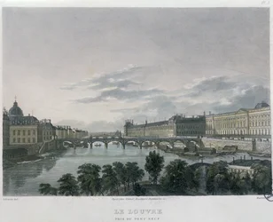 Pont eller Passerelle des Arts, Paris, 1832 (färgstick)