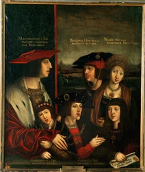 Kejsar Maximilian I och hans familj (olja på trä)
