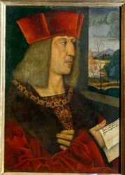 Porträtt av kejsar Maximilian I (1459-1519) Målning av Bernard Strigel (1460-1528) 1400-talet. Dim 0,38 x 0,28 m