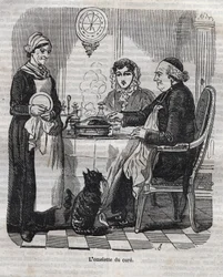 Botemedlets omelett - gravering i "La Physiologie du gout"" av Jean Anthelme Brillat Savarin (Brillat-Savarin)