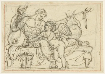 Design för en relief föreställande Amor och en liggande figur av Anacreon