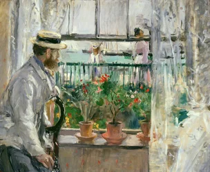 Eugene Manet (1834-92) på Isle of Wight (olja på duk)