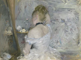 Kvinna vid hennes toalett