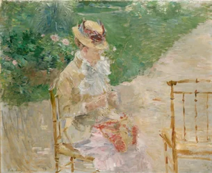 Ung kvinna stickning, ca. 1883.