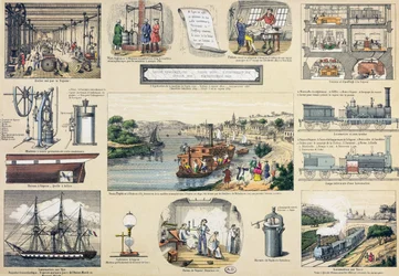 Ångens historia, illustration till en lärobok, mitten av 1800-talet