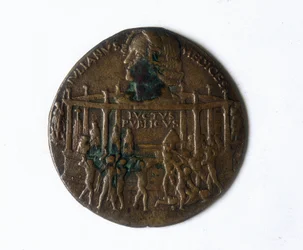 Medalj som föreställer Pazzi-konspirationen. Giuliano de 