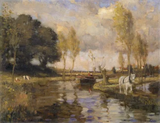Landskap med kanal, 1900-tal (Olja på duk)