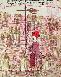 Ms 327 fol.197r Surveyor in a field, från Traite dArpentage av Arnaud de Villeneuve (1240-1312)