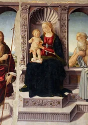 Madonna med barnet tronande tillsammans med Johannes Döparen och Jeronimo