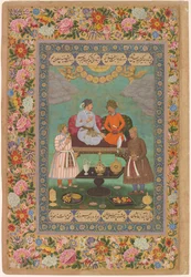 Jahangir Entertains Shah Abbas från St Petersburg Album, ca 1620 (akvarell, guld, bläck på papper)