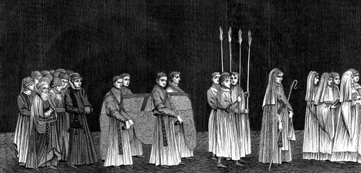Rektor för universitetet och en procession av munkar från Saint-Victors Abbey, 1400-talet 1849.