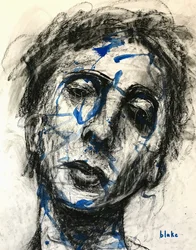 Feeling Blu’ Again, c.2019 (Charcoal and paint on paper)