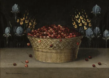 Stilleben med körsbär, lupin och iris, ca 1610 (olja på duk)