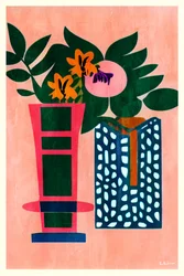 Färgglada vaser med botaniska motiv