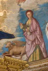 Aps, Catino Aps, Boccaccio Boccaccino, Pantokrator bland de heliga Marcellino, Imerio, Omobono, Peter Exorcist, Detalj St. Omobono