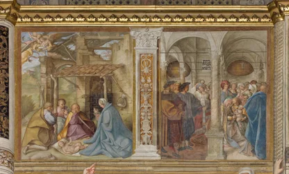 Central Aave, Fourth North Span, Tillbedjan av herdarna, Omskärelse, Boccaccio Boccaccino 1516-17