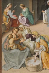 Centralskepp, andra nordspann, Jungfruns födelse, Boccaccio Boccaccino 1514-15, detalj