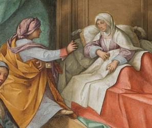 Centralskepp, andra nordspann, Jungfruns födelse, Boccaccio Boccaccino 1514-15, detalj