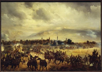 En scen från frihetskriget i Ungern 1849. (A Scene of The War of Independence in Hungary 1849). Målning av Gottfried (Bogdan Pavlovich) Willewalde (1818-1903), olja på trä