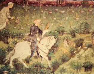 September månad, detalj av en ryttare med en falk, ca 1400 (fresk)