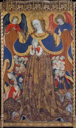 La Vierge de Misericorde - Peinture de Bonanat Zaortiga (actif 15eme siecle), tempera på trä (223x126,8 cm), omkring 1430 - Virgin of Mercy, Tempera på panel av Bonanat Zaortiga, ca 1430 - Museu Nacional d