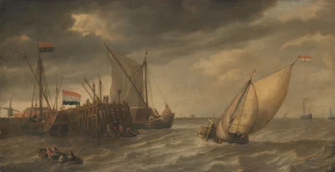 Resenärer går i land vid en brygga på Schelde i kraftiga vindar